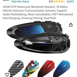 LEXIN GTX Motorcycle Bluetooth Headset, 10 Riders Helmet Intercom Communication Systems, Support Audio Multitasking, Noise Cancellation, IP67 Waterpro