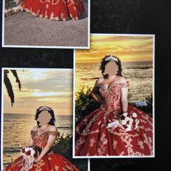 Red and Gold Quinceañera Dress