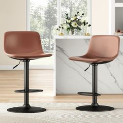 Soohow Adjustable Bar Stools Set of 2, Industrial Bar Height Stools, Counter Height Bar Stools with Back Support Modern Swivel Bar Chairs Pu Leather B