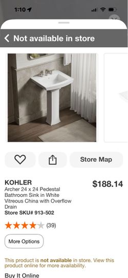 Kohler archer white pedestal sink top