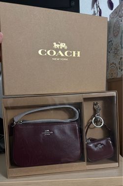 Coach Nolita 19 Bag & Charm Set Women's Dark Wine Silver Leather cck95 Boxed