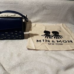 New min & mon Anastasio Micro Crossbody Handbag Royal Blue Leather All Over Eyes