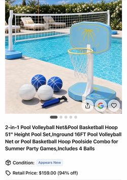 2-in-1 Pool Basketball Hoop and Volleyball Net Set