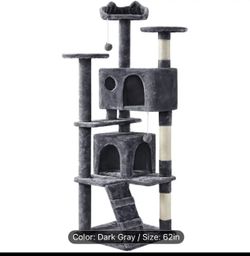Costoffs Cat Tree 54in/70in/62in Cat Tower Condo with 2 Condos & 2 Dangling Balls & 3 Scratching Posts Large Cat House for for Kittens & Cats, Dark Gr