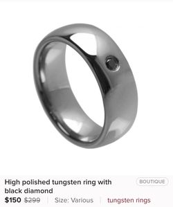 High polished tungsten ring with black diamond