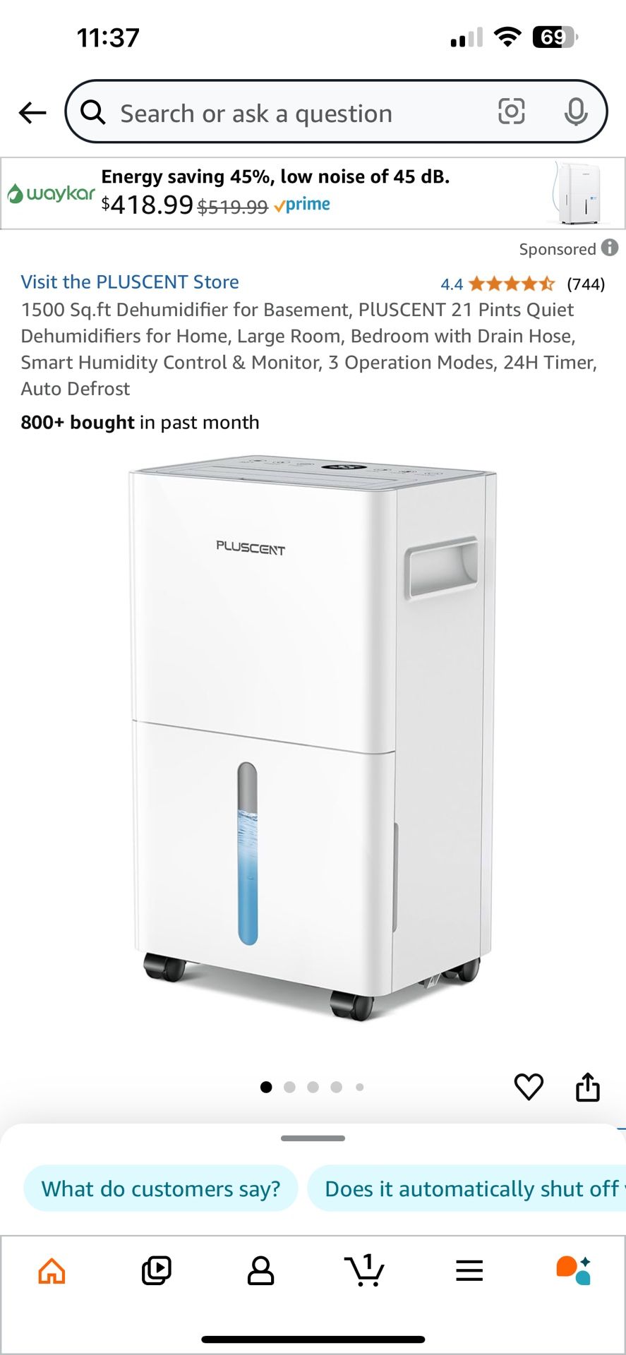 1500 Sq.ft Dehumidifier PlUSCENT 21 Pints Quiet