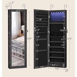 Black jewelry Cabinet LED Lighting And Lock 