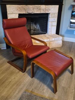 Ikea Poang Leather Chair and Ottoman