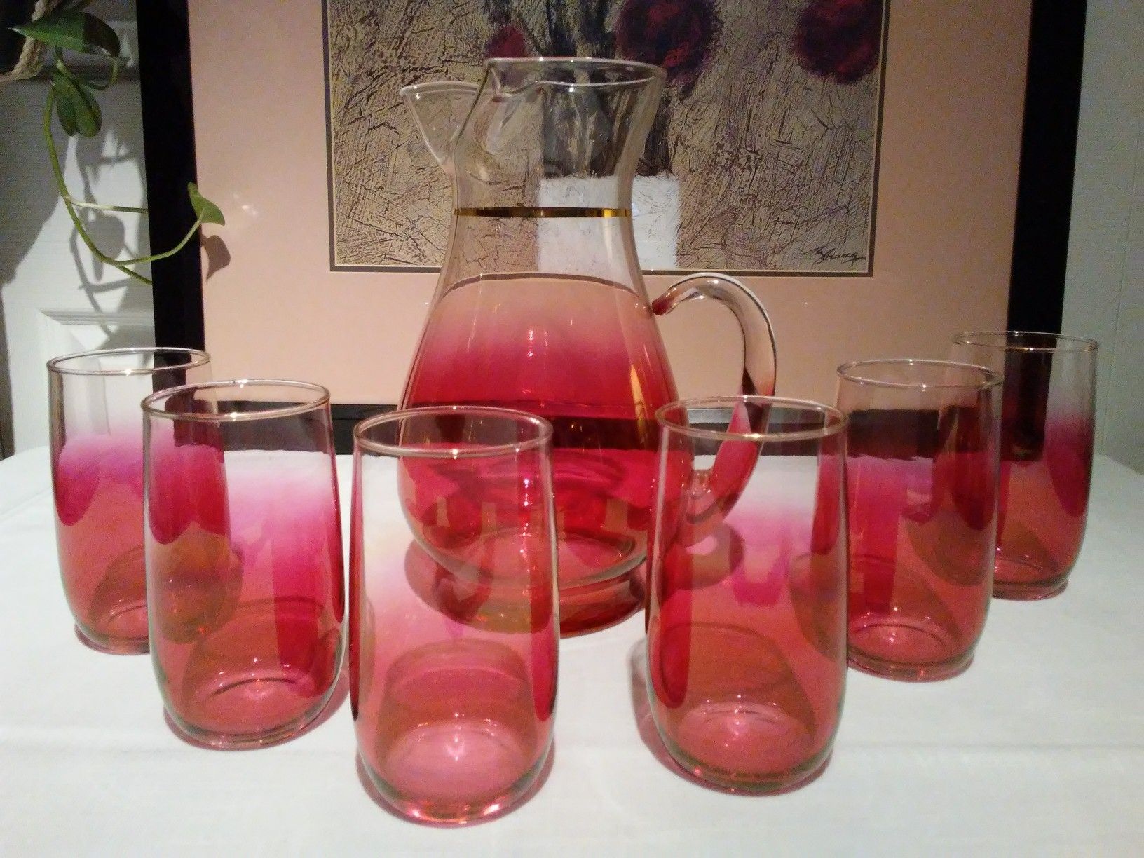 Vintage Rose Ombre Pitcher and Glasses
