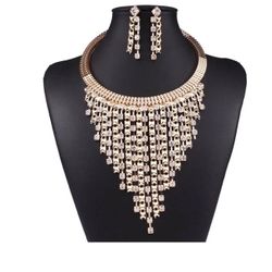 Crystal Tassel Gold Plated Set
