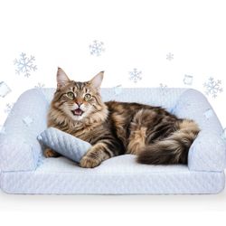 Cat Beds for Indoor Cats, Summer Cooling Pet Sofa Bed, Washable Medium Pet Bed for Puppy and Small to Large Kitten with Anti-Slip Bottom, Fits Up to 6