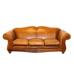 HENREDON RUSTIC LEATHER SOFA.