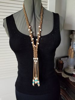 Leather & Bead Long Necklace