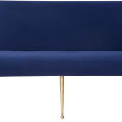 Loveseat Modern Navy Easy Clean Velvet Upholstered Loveseat with Brushed Gold Leg  