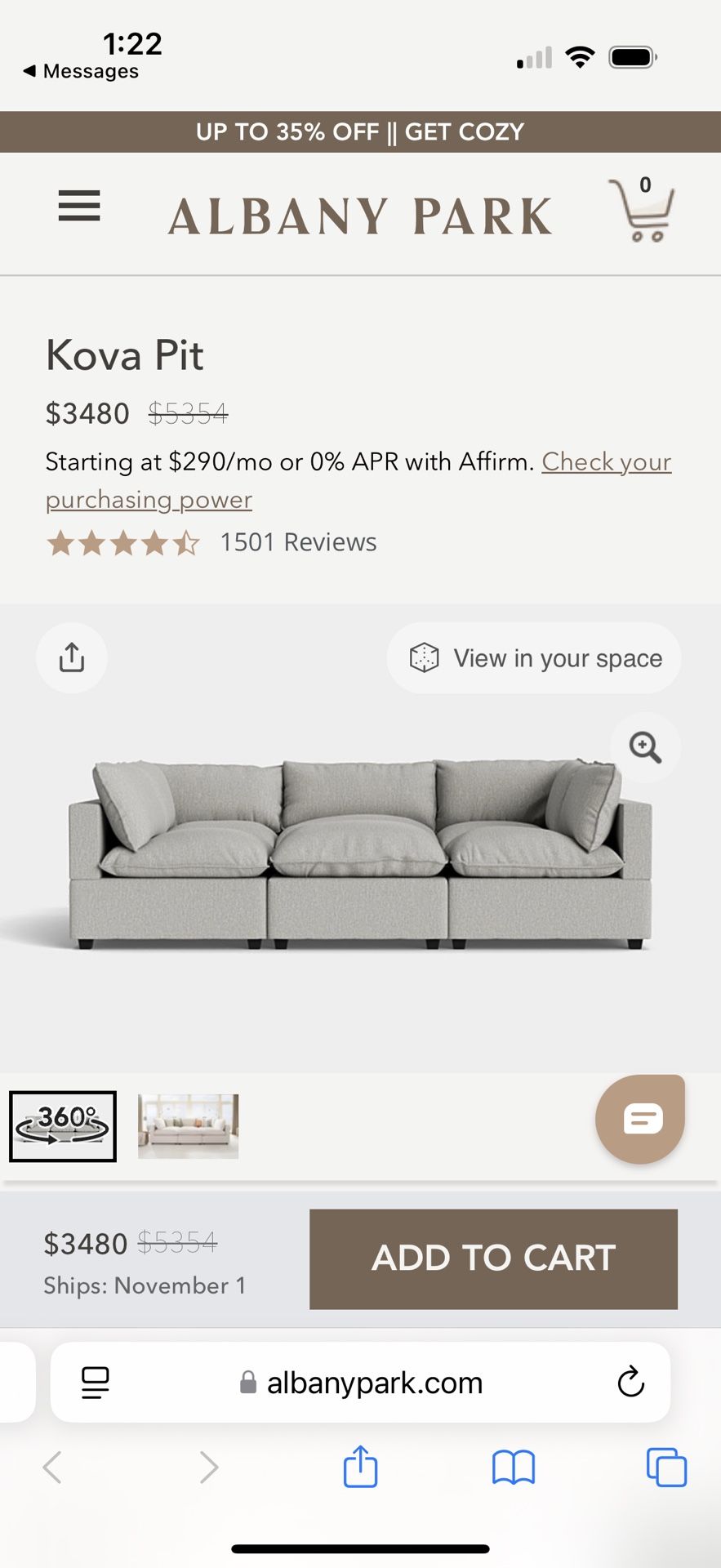 Kova Pit Sectional Modular Couch