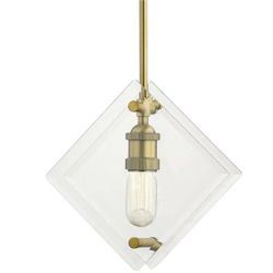 Home Decorators Collection 11” 1💡Aged Brass Pendant/Beveled Glass Panels
