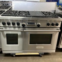 Wolf 48”Wide Dual Fuel Range Stove In Stainless Steel With Grill 