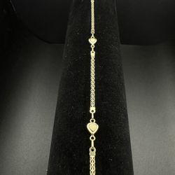 14k Gold Bracelet W/Hearts 