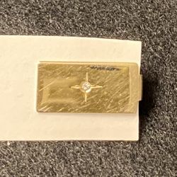 Tie Clasp Gold Rectangle w/stone