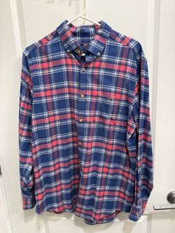Men's Vineyard Vines Plaid Shirt Blue Pink medium Long Sleeve Cotton Blend