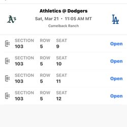 Dodger Spring Training Tickets Saturday 3-20 