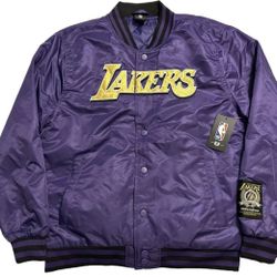 Los Angeles Lakers Satin Bomber Jacket Mens Large Purple New $125 MSRP