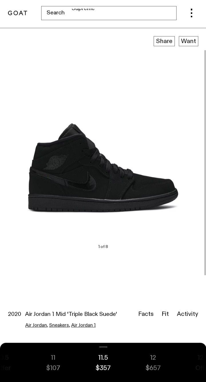 Air jordan 1 mid Triple Black Suede Size 8 for Sale in Dallas, TX - OfferUp