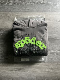 Gray and Green Spider Worldwide Sp5der Hoodie - Brand New!🟢