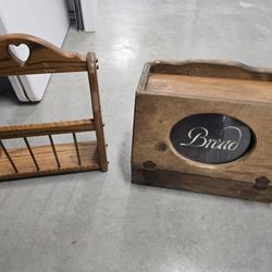 Vintage Bread Box And Wall Magazine Rack