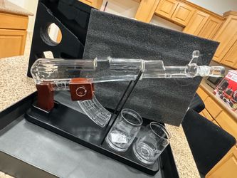 AK-Style Whiskey Decanter Set w/ Stand + 2 Glasses - NEW Gift Box