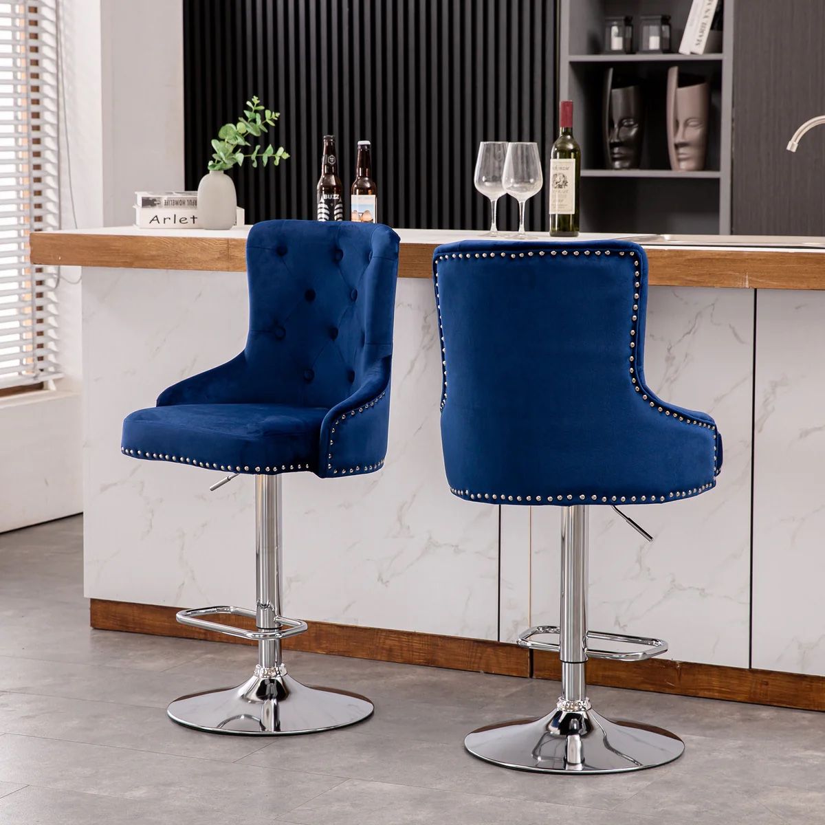 Velvet Counter Height Barstool Chairs (Set Of 2pc)