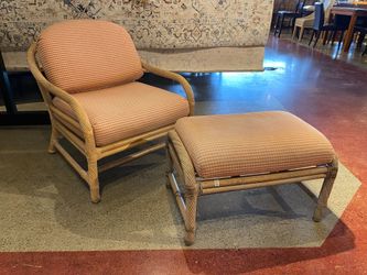 Boho Chic Rattan Armchair & Ottoman