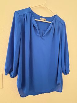 Blue Chiffon V-Neck Blouse