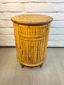 Rattan Bamboo Round End Table Boho