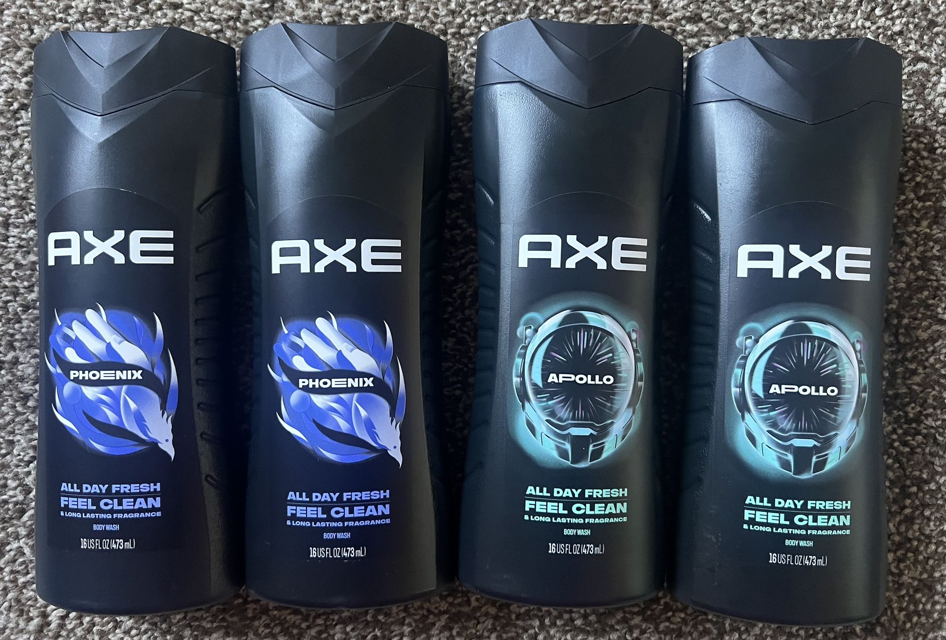 NEW Set of 4 Axe Body Wash - (2) Apollo (2) Phoenix 16 oz