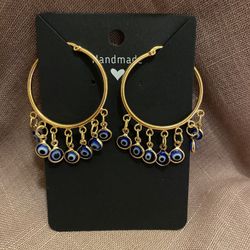 New Gold Hoop Evil Eye Earrings 