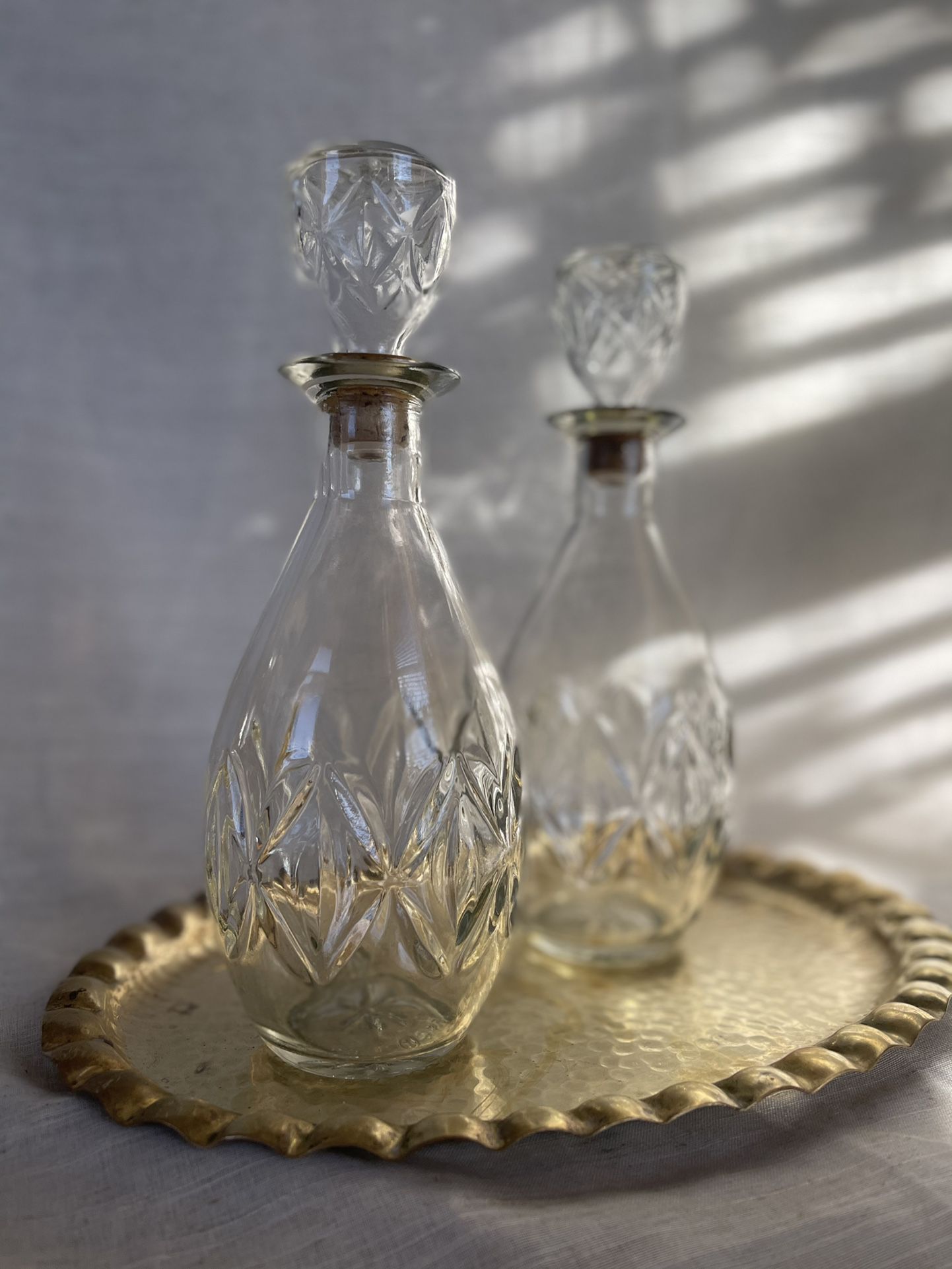 Pair Of Vintage Decanters 65 69 Liquor Glass Bottles