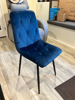 Blue Velvet Dining Chair with Black Legs
