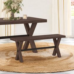 47 inch Dining Bench (No Table) with Solid Wood, Farmhouse  with Natural Wood Grain Dark Brown