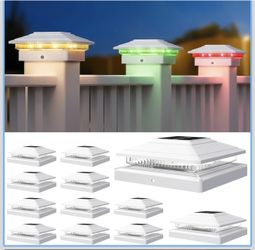 APONUO Solar Post Cap Lights Color Changing 12 Pack - RGB 8 Solid & Gradient Colors, IP65 Waterproof, for 4x4 5x5 6x6 Wood Vinyl Fences, Deck, Patio,
