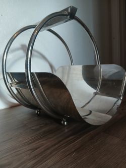 Art Deco Modern Polished Nickls Magazine Caddy