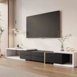 Extendable TV Stand White & Black Corner Media Console With 2 Drawers $  300