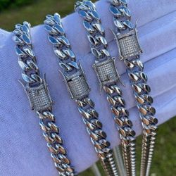 White Cuban Link Set 14k Gold Plated Doesn't Loses Color 