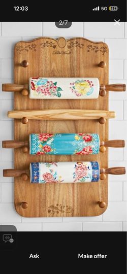 Pioneer Woman rolling pin Wooden holder