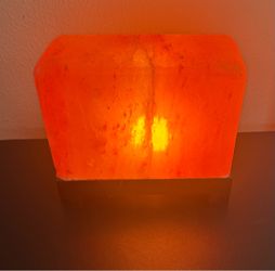 Heavy Himalayan Pink Salt Block Lamp Rectangular Brick Wood Base Dimmer Switch just $20