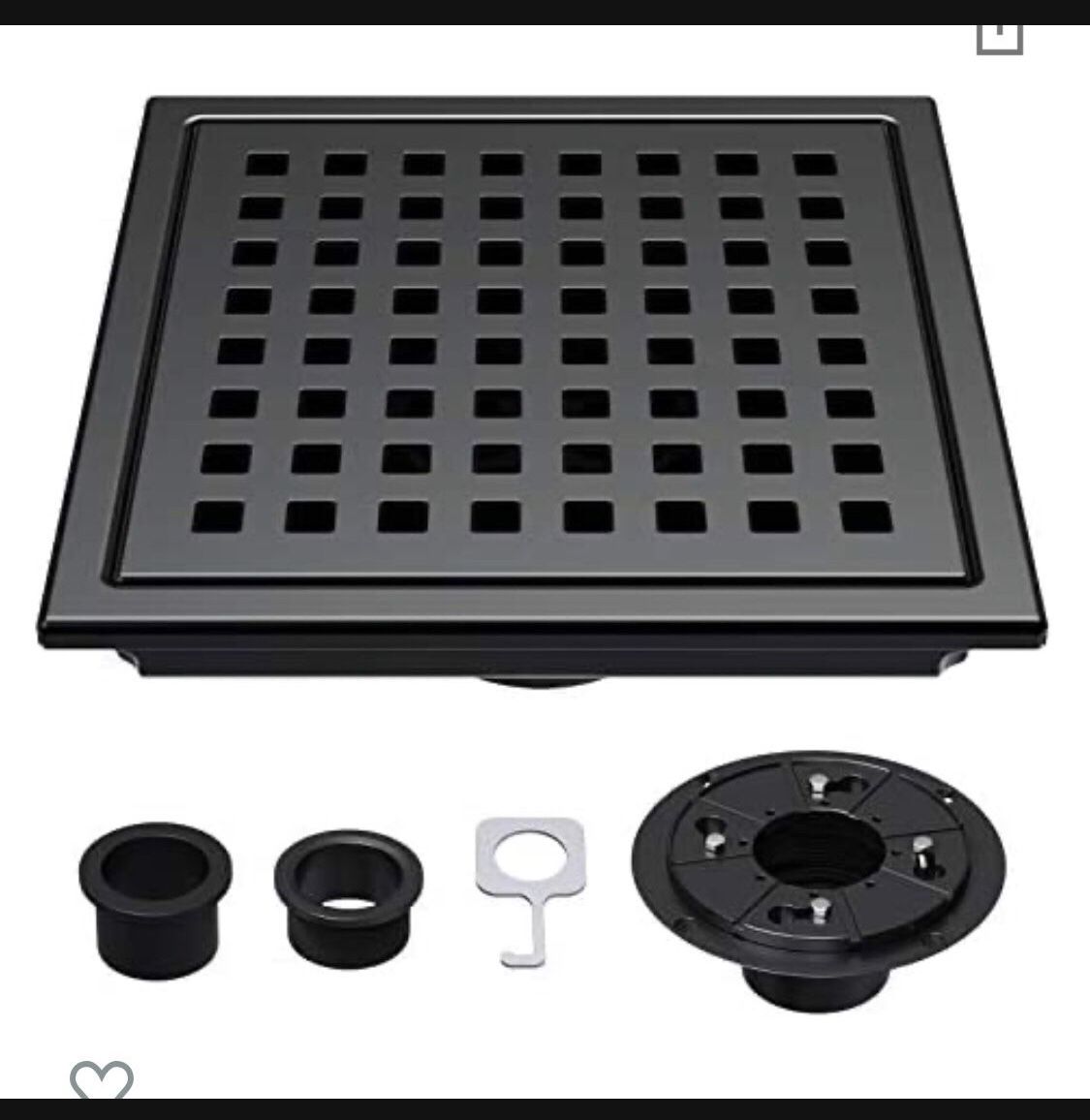 Square Shower Drain 6 inch 304 Stainless Steel Bathroom Floor Drain, Adjustable Feet, Threaded Adapter Included，Hair Strainer.Matte Black