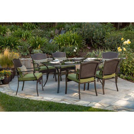 7 pc outdoor dining set (round table + 6 cushioned chairs )