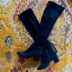 Aldo Black Suede Over The Knee High Boots Heeled 