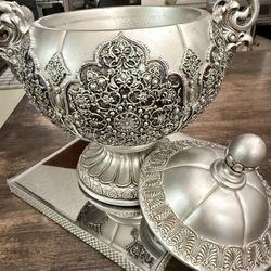 Silver Table  Centerpiece Decor  