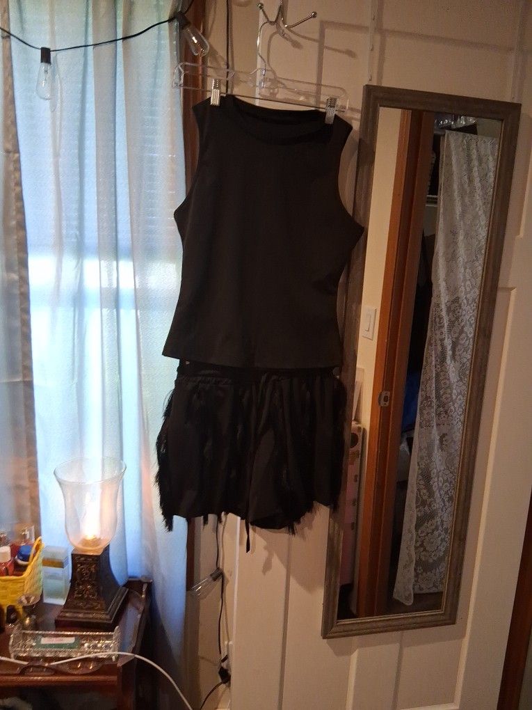 2 Piece Black With Fringe Outfit